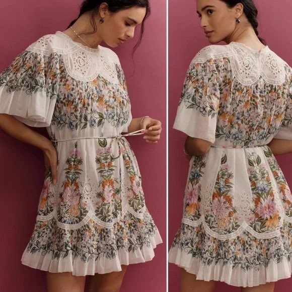 FARM Rio Dresses & Skirts - NIP Farm Rio Sweet Bloom Bouquet Short-Sleeve Mini Dress Size S Boho Cottagecore